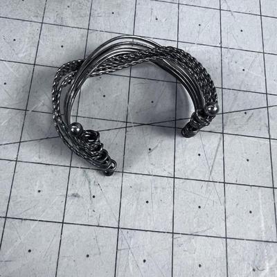 Unmarked Silver Bracelet Cuff - Mixed Rope and Flat Design