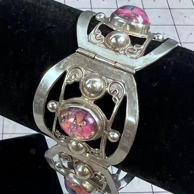 Vintage Alpaca Mexican Bracelet Foil Faux Stone