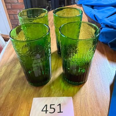 4 Tall dark green glasses