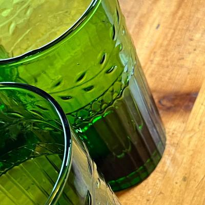 4 Tall dark green glasses