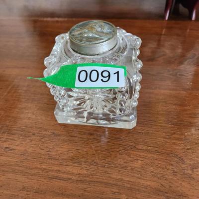 Heavy Glass Inkwell Cherub Angel Lid