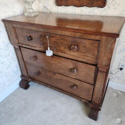 Antique American Empire 1800s Three Drawer Chest Dresser 44x20x37