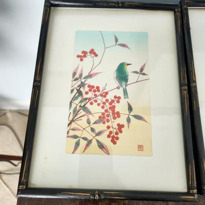 Four Framed Asian Art Birds 8.5