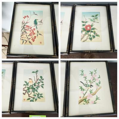 Four Framed Asian Art Birds 8.5