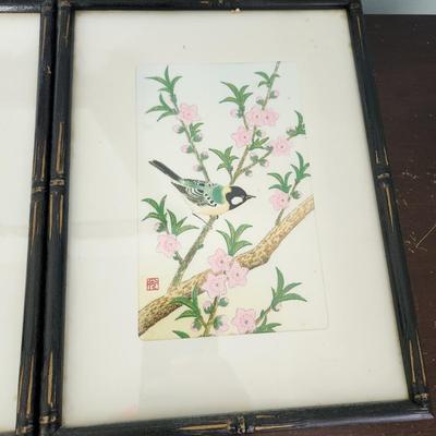 Four Framed Asian Art Birds 8.5