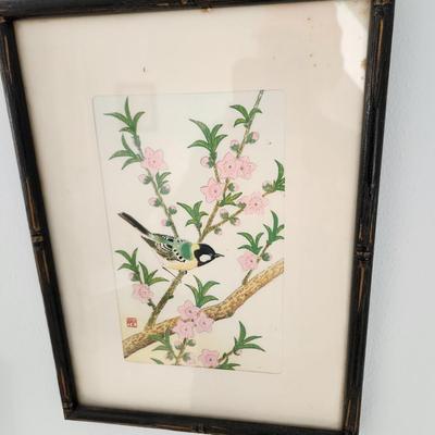 Four Framed Asian Art Birds 8.5" x11"