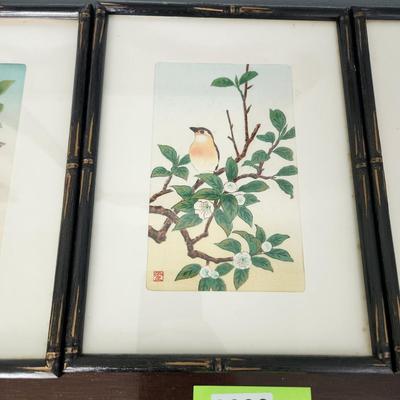 Four Framed Asian Art Birds 8.5