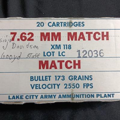 Unopened sealed - Ammunition 7.62 MM Match XM 118 20 CARTRIDGES
