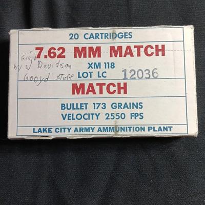 Unopened sealed - Ammunition 7.62 MM Match XM 118 20 CARTRIDGES