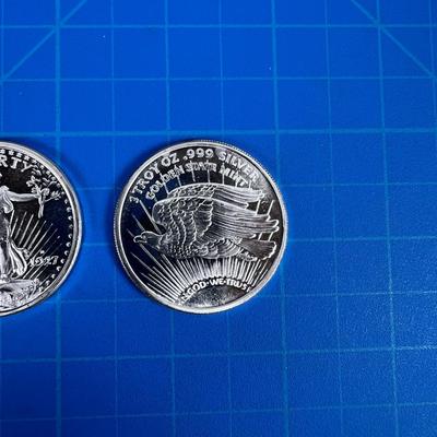 2 Liberty .999 Pure Silver Ounce Bullion Coins 