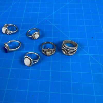 (6) Silver Rings 