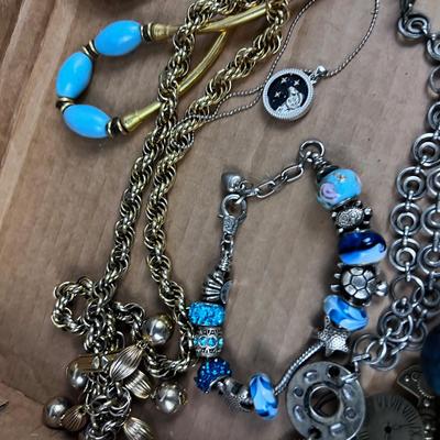 BLUE Color Tray of Costume Jewelry 