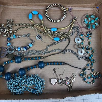 BLUE Color Tray of Costume Jewelry 