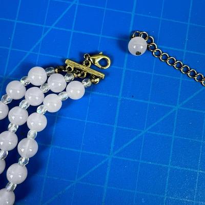 Pink and Clear Beaded 3 Strand Necklace