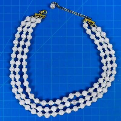 Pink and Clear Beaded 3 Strand Necklace