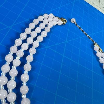 Pink and Clear Beaded 3 Strand Necklace