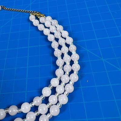 Pink and Clear Beaded 3 Strand Necklace