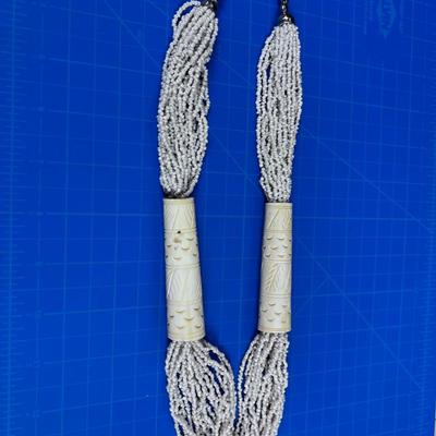 Carved Bone and Bead Necklace. Extreme! 