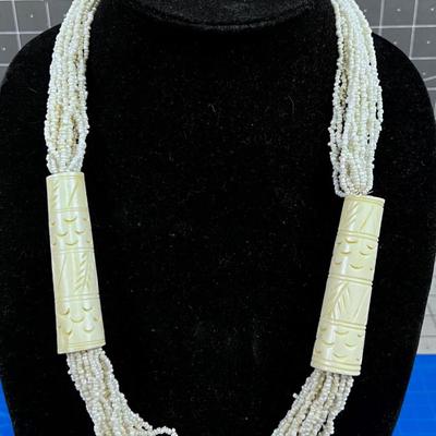 Carved Bone and Bead Necklace. Extreme! 