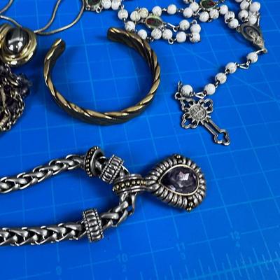 Mixed Lot of Chunky Clunky Jewelry; Bracelet, Necklace, Watch, Rosary Etc.