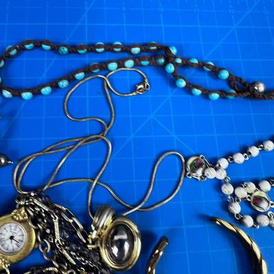Mixed Lot of Chunky Clunky Jewelry; Bracelet, Necklace, Watch, Rosary Etc.