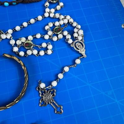 Mixed Lot of Chunky Clunky Jewelry; Bracelet, Necklace, Watch, Rosary Etc.