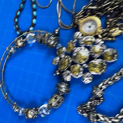 Mixed Lot of Chunky Clunky Jewelry; Bracelet, Necklace, Watch, Rosary Etc.