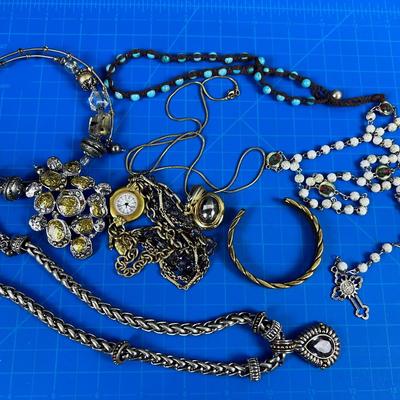 Mixed Lot of Chunky Clunky Jewelry; Bracelet, Necklace, Watch, Rosary Etc.