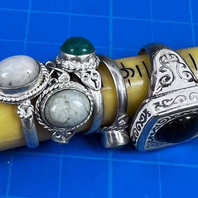 5 Silver Rings with Various Stones