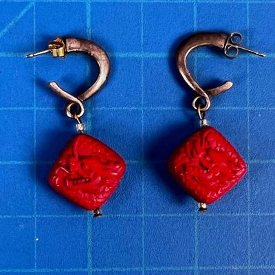 Carved CINNABAR Earrings Dragon : Itâ€™s the YEAR OF THE Dragon Too!
