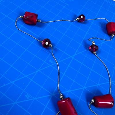 28" Silver, Coral and Glass Necklace