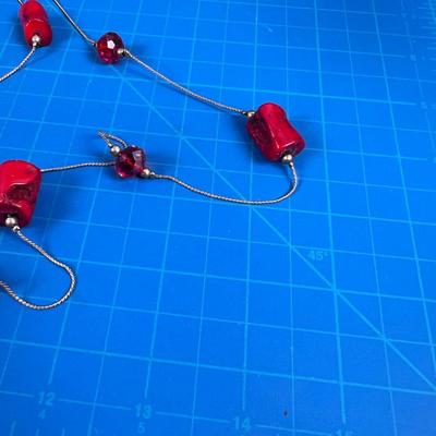 28" Silver, Coral and Glass Necklace