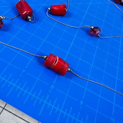 28" Silver, Coral and Glass Necklace