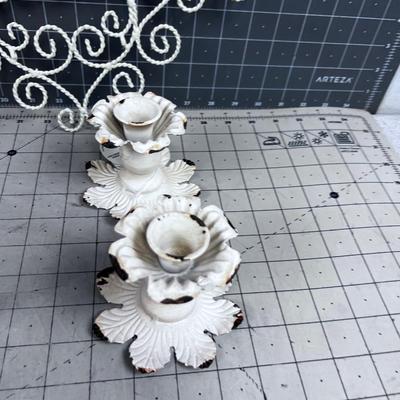 Metal DÃ©cor Plate Holders, Candle Sticks, Shabby Chic Look, NEW 