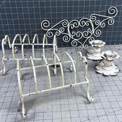 Metal DÃ©cor Plate Holders, Candle Sticks, Shabby Chic Look, NEW 