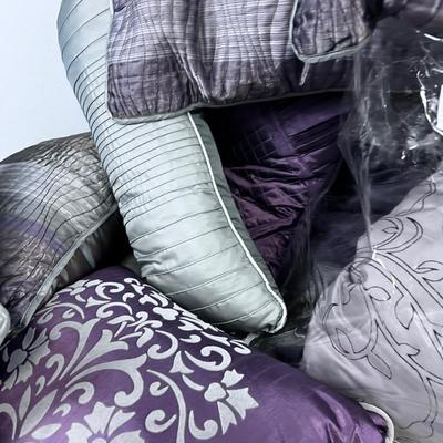 Purple Silvery Bedding Set With Skirt & Bed Skirt QUEEN SIZE 