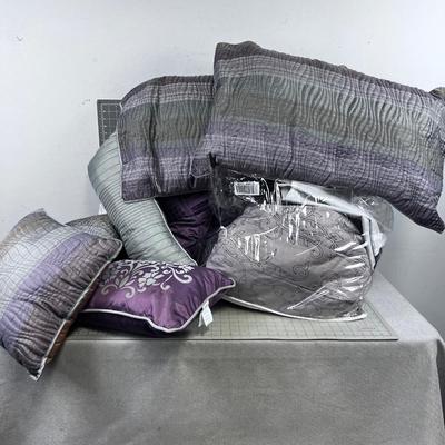 Purple Silvery Bedding Set With Skirt & Bed Skirt QUEEN SIZE 