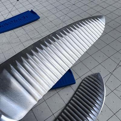 Pair of Grooved TECH knives, Blue Handles and Blade Covers