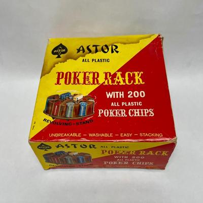 Vintage Astor Poker Chip Round Carousel Rack and Chips in original box