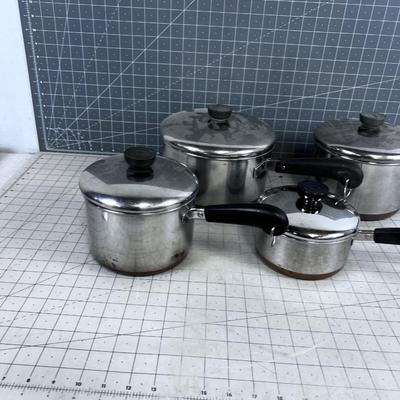 Dinnerware Copper Bottom with Lids 4 Pan & Lids