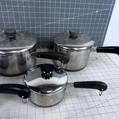 Dinnerware Copper Bottom with Lids 4 Pan & Lids