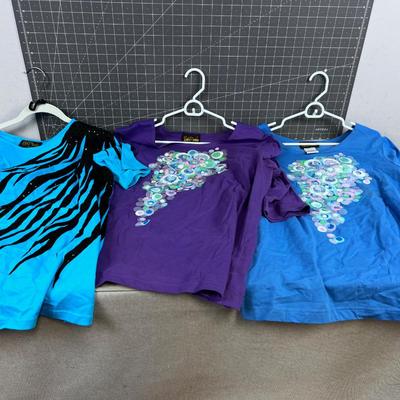 3 Bob Mackie - Tops Blue, Green, Purple 
