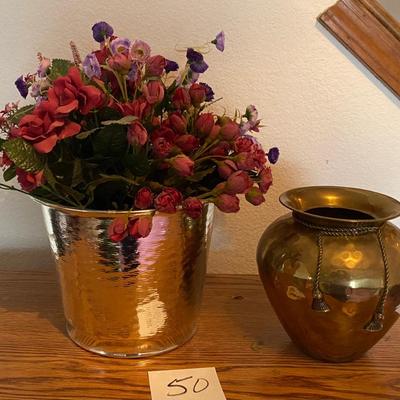 Brass Containers w/Flowers