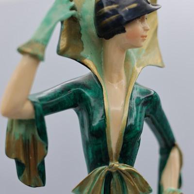 SIGNED A. Santini Figurine Art Deco Lady in Green