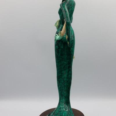 SIGNED A. Santini Figurine Art Deco Lady in Green