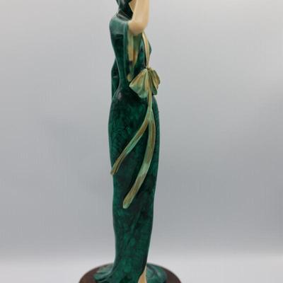 SIGNED A. Santini Figurine Art Deco Lady in Green