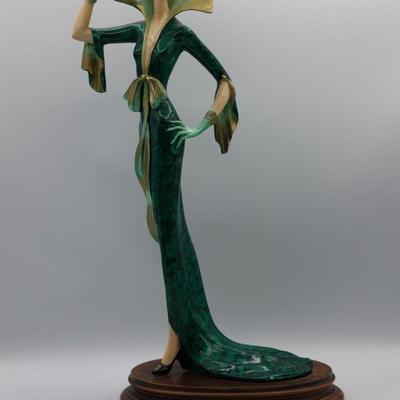 SIGNED A. Santini Figurine Art Deco Lady in Green