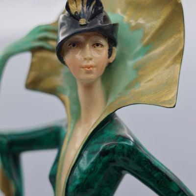 SIGNED A. Santini Figurine Art Deco Lady in Green