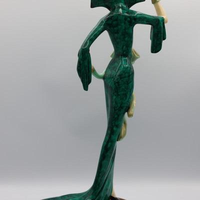 SIGNED A. Santini Figurine Art Deco Lady in Green