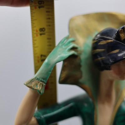 SIGNED A. Santini Figurine Art Deco Lady in Green